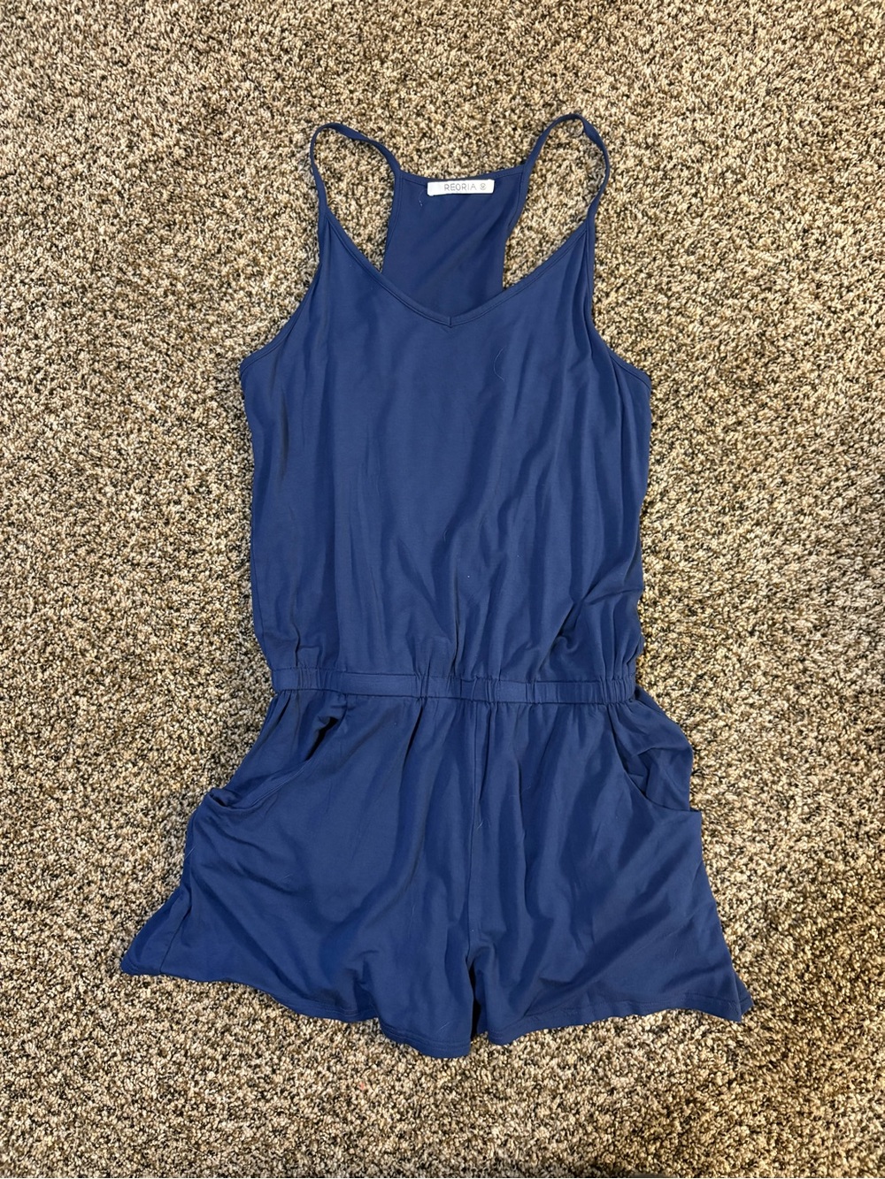 ReoRia Deep Blue Sleeveless Romper with Pockets